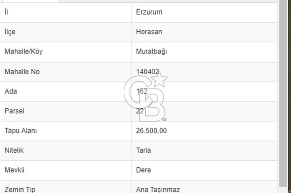 CB ATA'DAN ERZURUM HORASAN İLÇESİNDE SATILIK TARLA