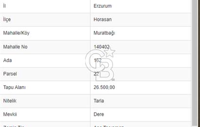 CB ATA'DAN ERZURUM HORASAN İLÇESİNDE SATILIK TARLA