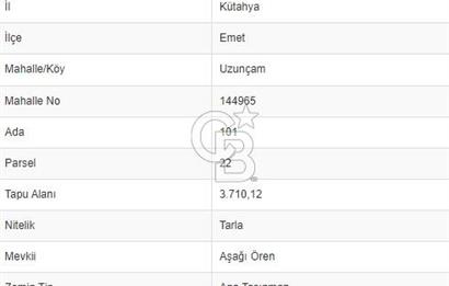 EMET UZUNÇAM'DA KADASTRAL YOLA CEPHELİ 3710 M² TARLA