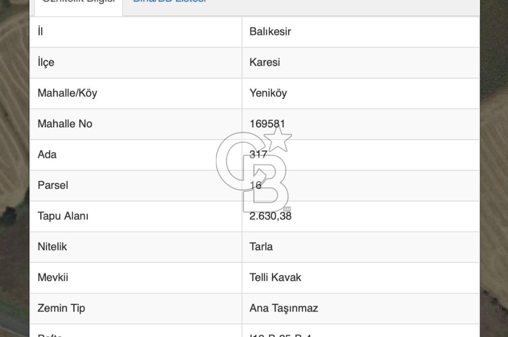 BALIKESİR KARESİ YENİKÖY MAH. YOLA SIFIR 2.630 m² SATILIK TARLA