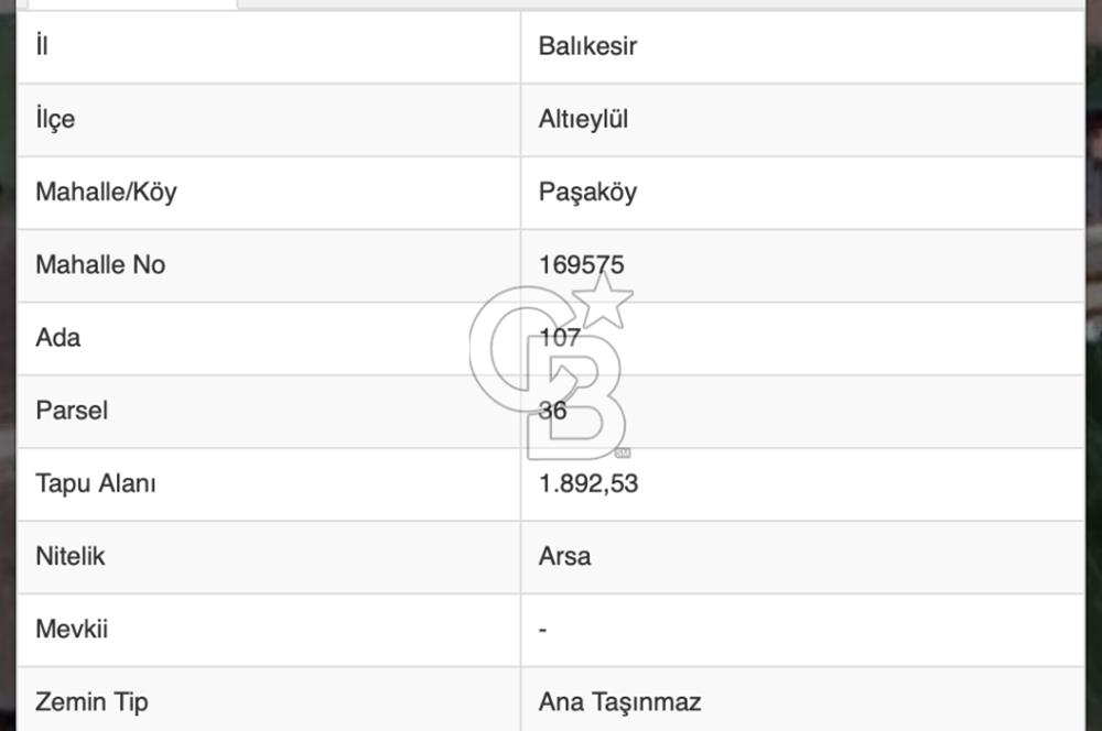 BALIKESİR ALTIEYLÜL PAŞAKÖY'DE EMSALSİZ 1892m² SATILIK ARSA