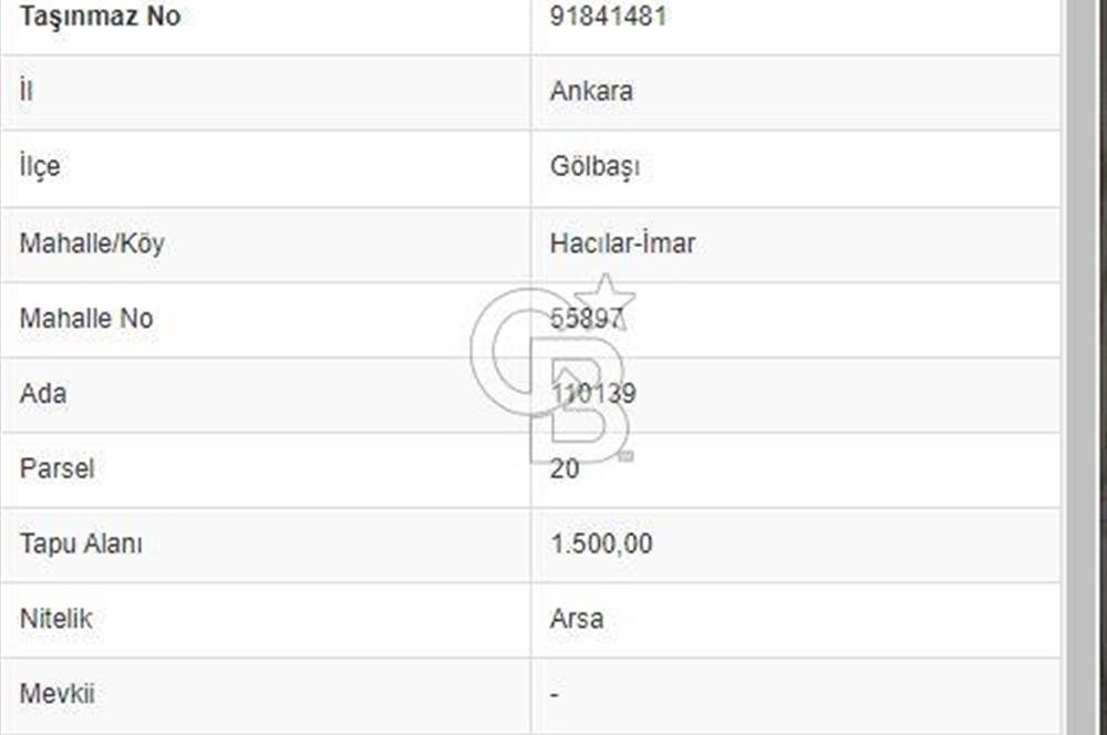 HACILARDA MÜSTAKİL TAPULU 1500.m²’ LİK SATILIK ARSA