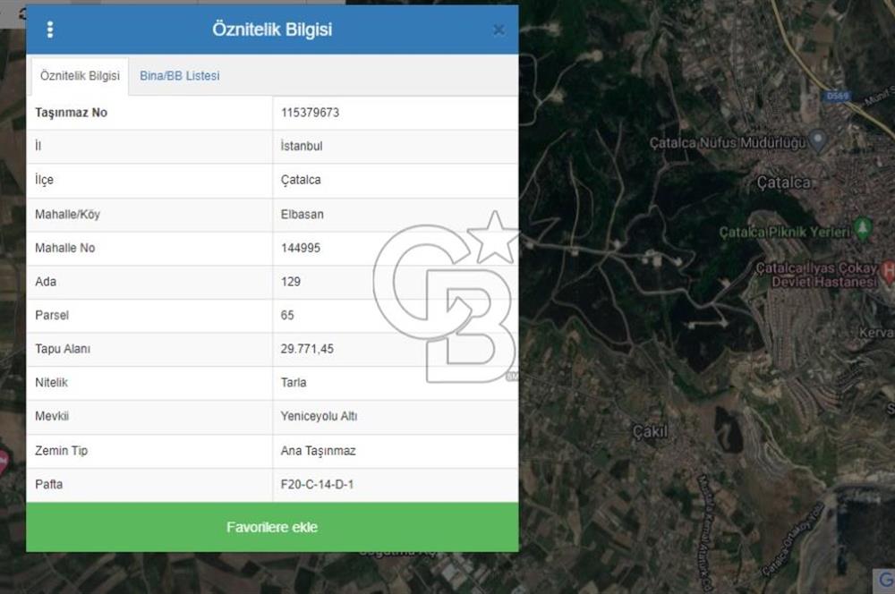 ÇATALCA ELBASAN DA 30 DÖNÜM YOL CEPHE YATIRIMLIK ARSA