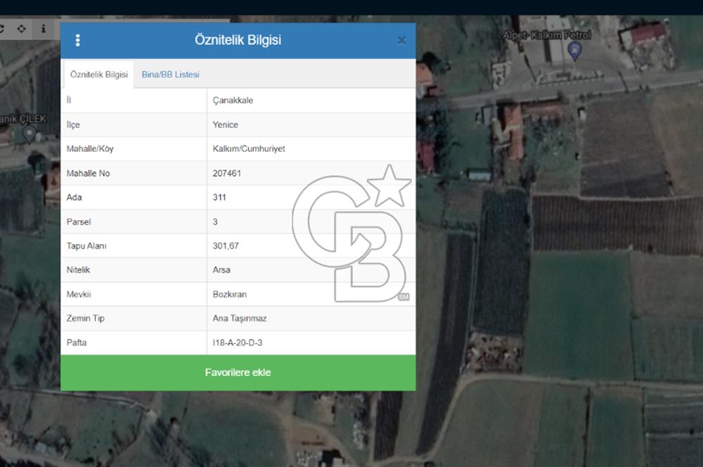 Çanakkale Yenice Kalkım Satılık 301 M2 İmarlı Arsa