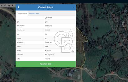 Çanakkale Çan Bardakçılar Satılık 16.500 m2 Arazi