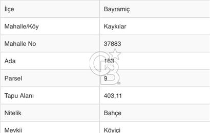ÇANAKKALE BAYRAMİÇ KAYKILAR'DA KÖY İÇİ İMARLI ARSALAR