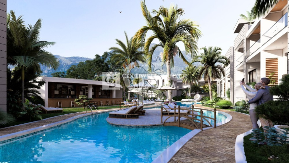 Kıbrıs Girne Karşıyaka da Satılık Denize Yürüme Mesafesinde Taşınmaya Hazır Sitede Stüdyo Daireler