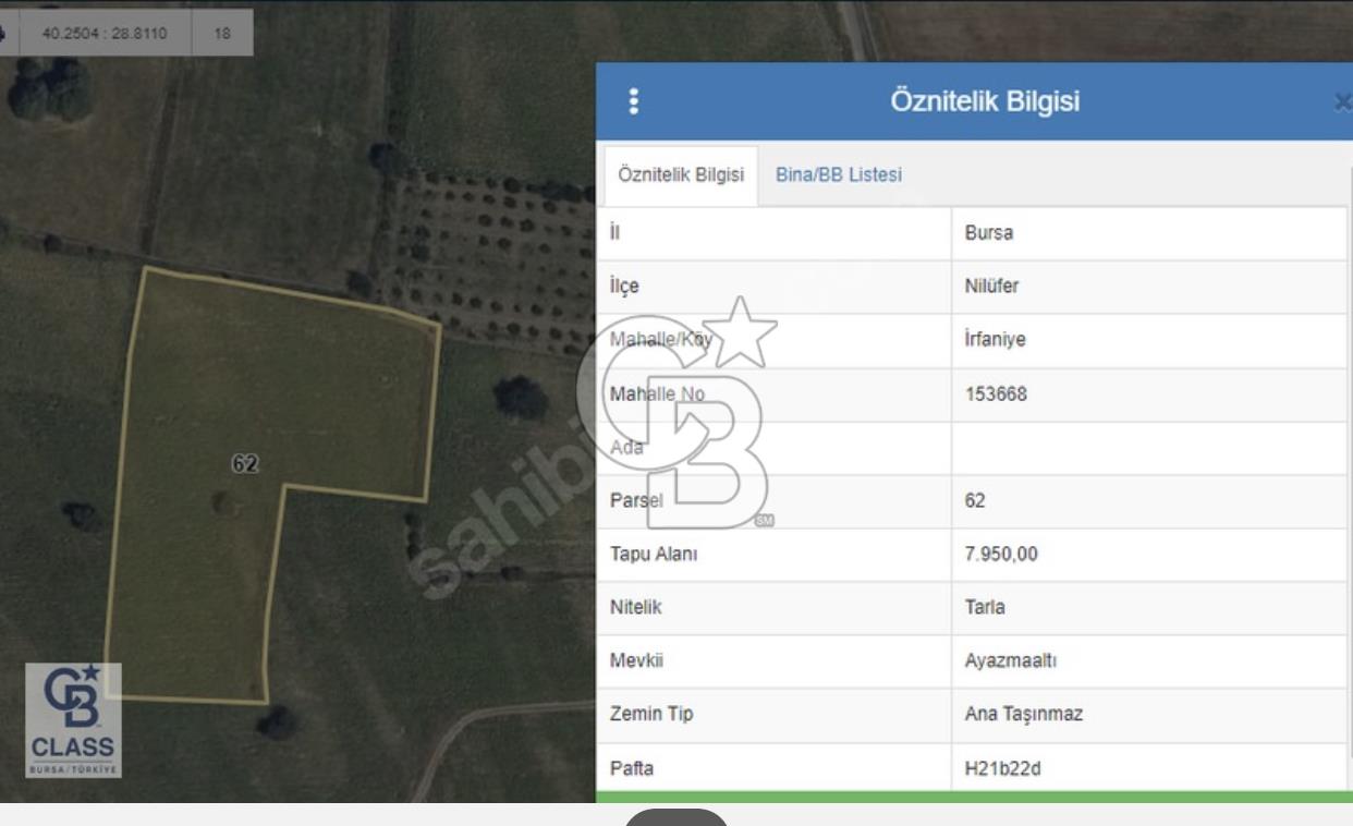 CB CLASS BURSA İRFANİYE SATILIK TARLA