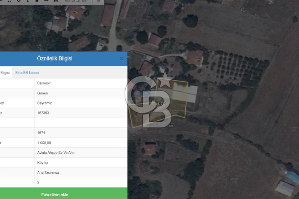 BALIKESİR / GÖNEN/BAYRAMİÇ KÖYÜ İÇİNDE SATILIK ARSA VE TESİS