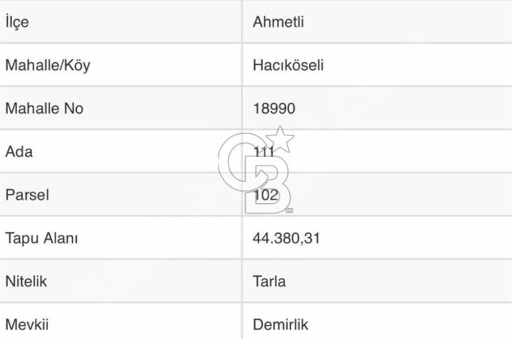 MANİSA AHMETLİ HACIKÖSELİ'DE 44.000M2 TARIM VE GES'E UYGUN ARAZİ