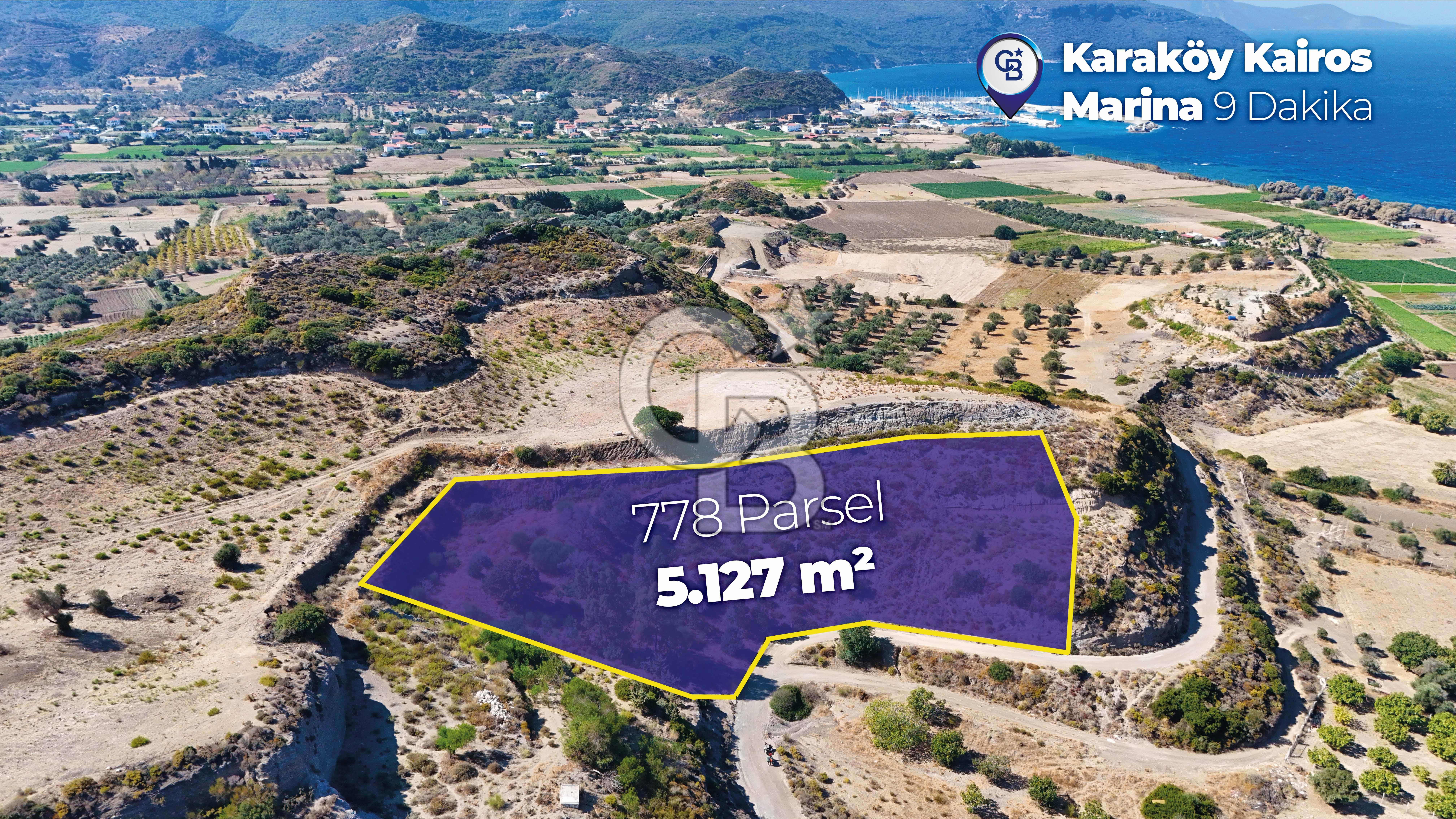 Datça, Karaköy'de Full Deniz Manzaralı Yolu Olan 5.127 m2 Tarla...