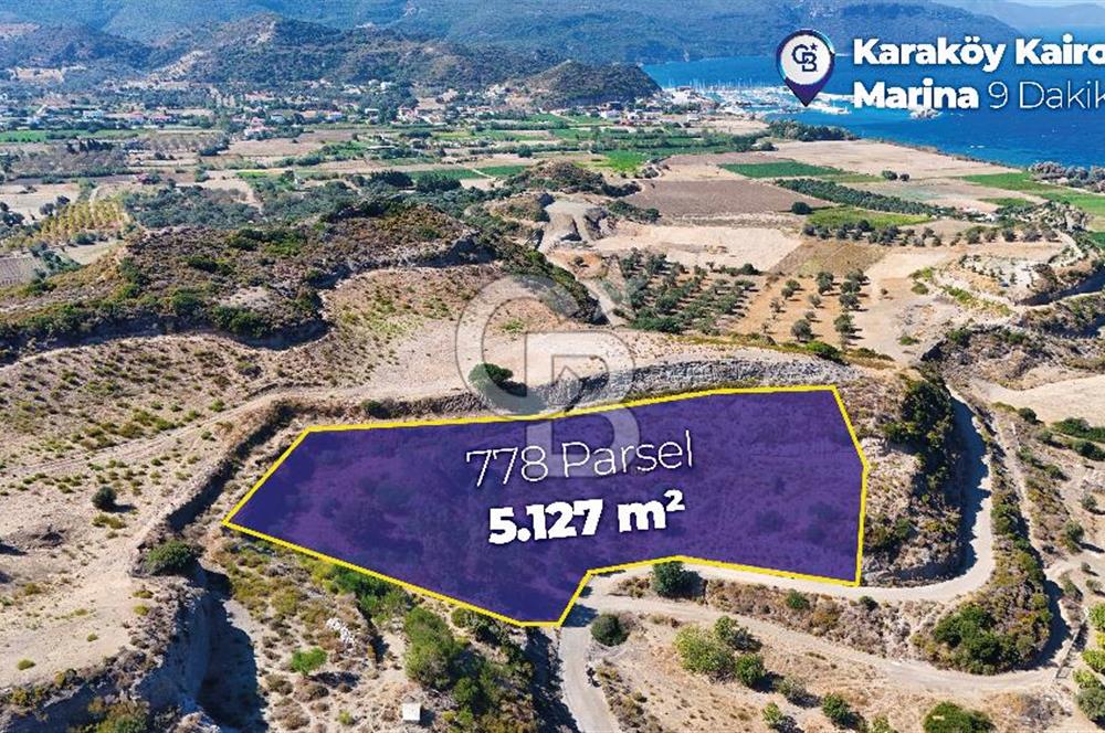 Datça, Karaköy'de Full Deniz Manzaralı Yolu Olan 5.127 m2 Tarla...
