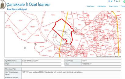 Çanakkale Çan Bardakçılar Köyü Satılık 16.500 M2 Arazi