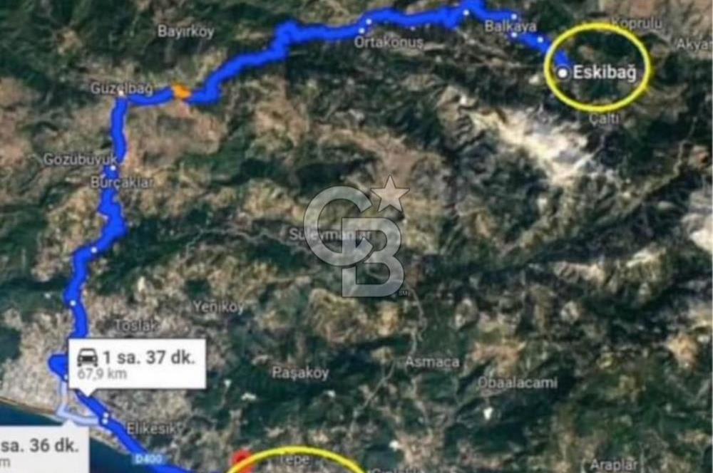 Antalya Gündoğmuşda yerleşme 250 m mesafede 2 dönüm bahçe
