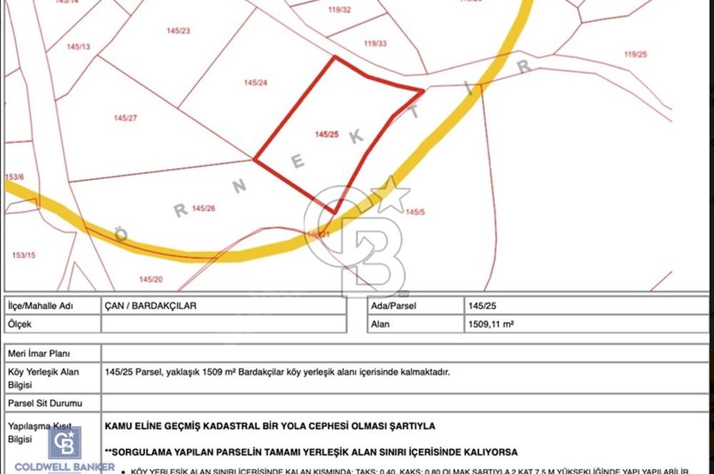 ÇANAKKALE ÇAN'DA FIRSAT İMARLI ARSA KAZDAĞLARI TERMALE 1 KM
