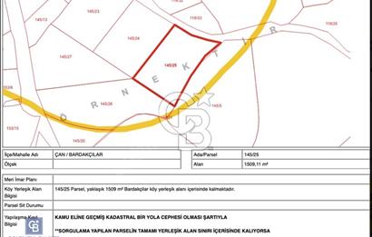 ÇANAKKALE ÇAN'DA FIRSAT İMARLI ARSA KAZDAĞLARI TERMALE 1 KM
