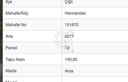 HARMANDALINDA 140 MT2 YERLEŞİME EN YAKIN VE DEĞERLİ NOKTADA ARSA