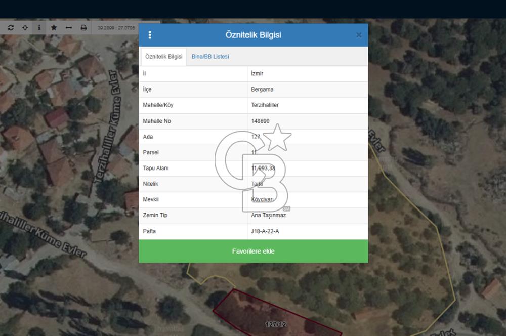 İzmir Bergama Terzihaliller Köyü'nde6.500m² Hisseli Tarla vBahçe