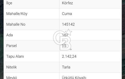 Kocaeli Körfez Cuma Köyü'nde 2,142 m2 Satılık Arsa 