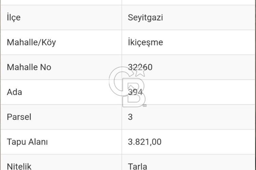 CB CITY'DEN SEYİTGAZİ İKİÇEŞME KIRKA YOLU ÜZERİNDE SATILIK TARLA
