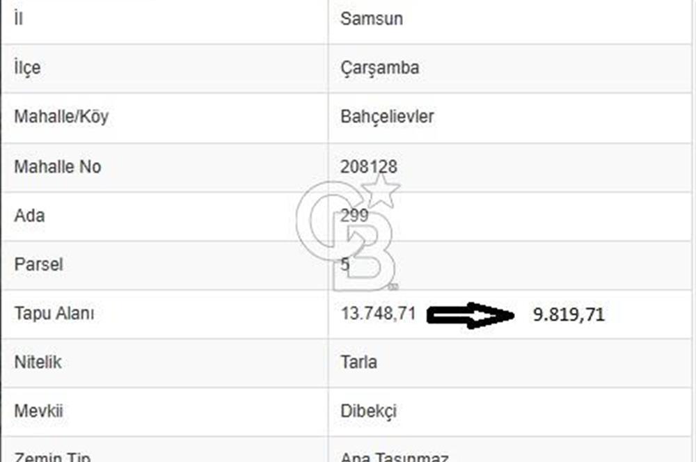 ÇARŞAMBA BAHÇELİEVLER'DE ANAYOLA YAKIN SATILIK TARLA