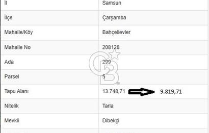 ÇARŞAMBA BAHÇELİEVLER'DE ANAYOLA YAKIN SATILIK TARLA