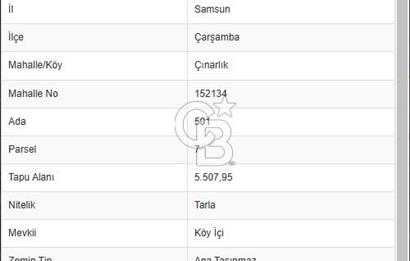 ÇINARLIKTA SAMSUN-ÇARŞAMBA HAVALİMANINA YAKIN SATILIK TARLA