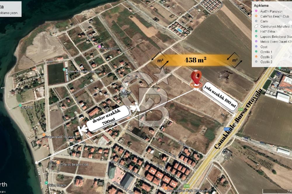 LAPSEKİ DALYANDA %30 4 KAT İMARLI SATILIK ARSA