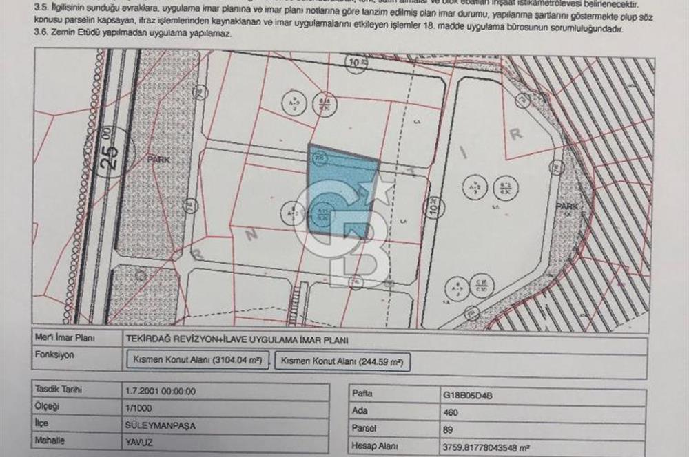 TEKİRDAĞ MERKEZE ÇOK YAKIN KONUT İMARLI 3.759 M2 SATILIK ARSA