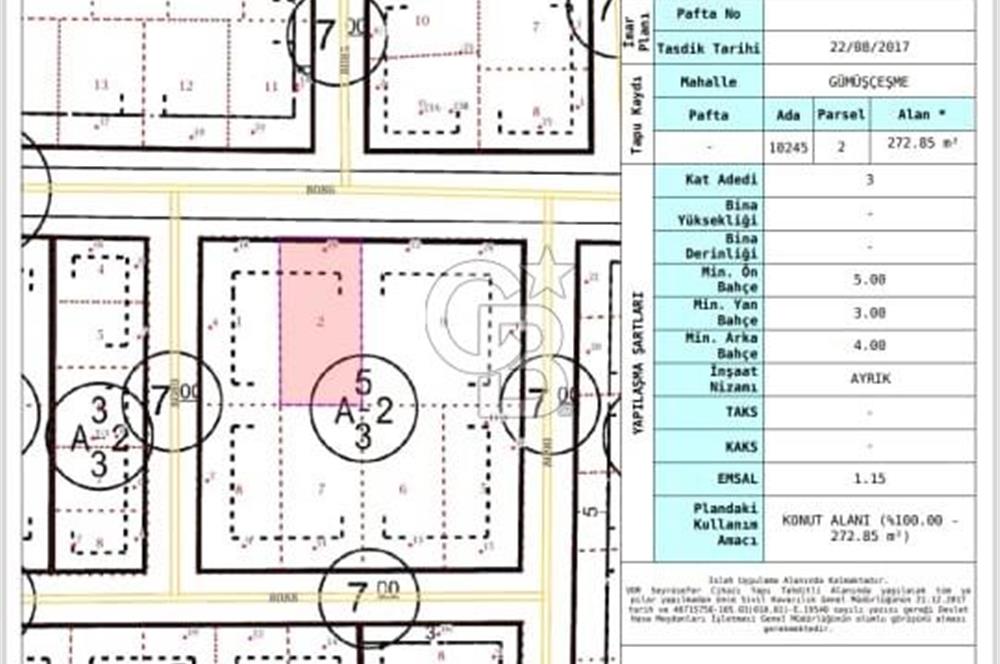 BALIKESİR GÜMÜŞÇEŞME MH.'DE 272,85 M² 3 KAT İMARLI ARSA