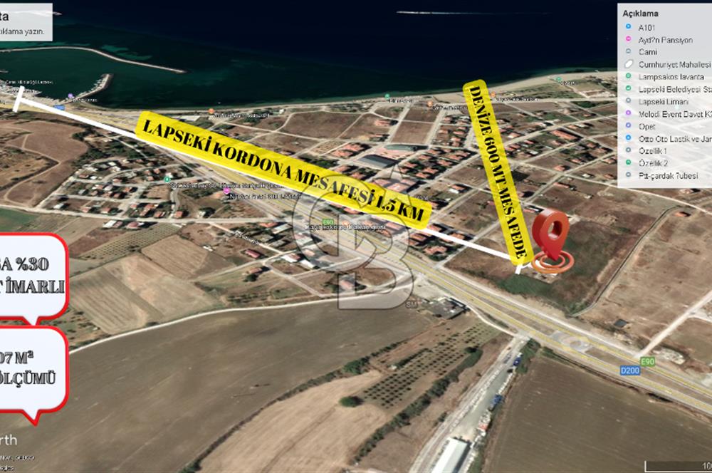 ÇANAKKALE LAPSEKİ'DE %30 4 KAT İMARLI SATILIK ARSA