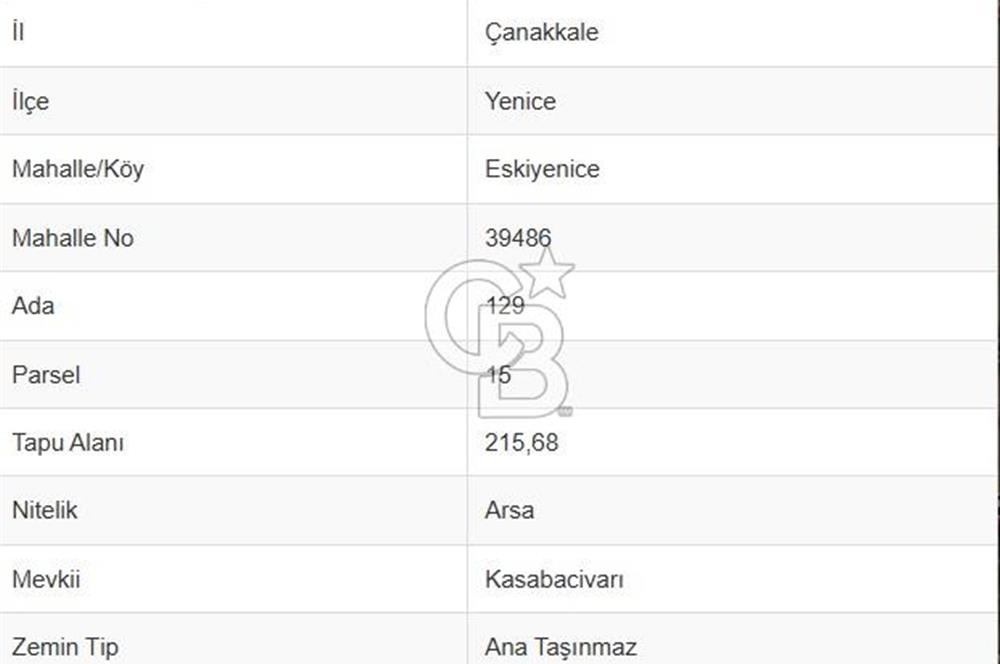 ÇANAKKALE YENİCE'DE SATILIK 388 M2 İMARLI ARSA
