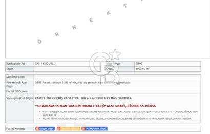 ÇANAKKALE ÇAN KÜÇÜKLÜ KÖYÜNDE SATILIK İMARLI ARSA