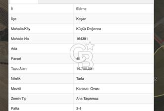 Edirne Keşan Küçükdoğanca'da 14750 m2 Tarla