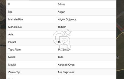 Edirne Keşan Küçükdoğanca'da 14750 m2 Tarla
