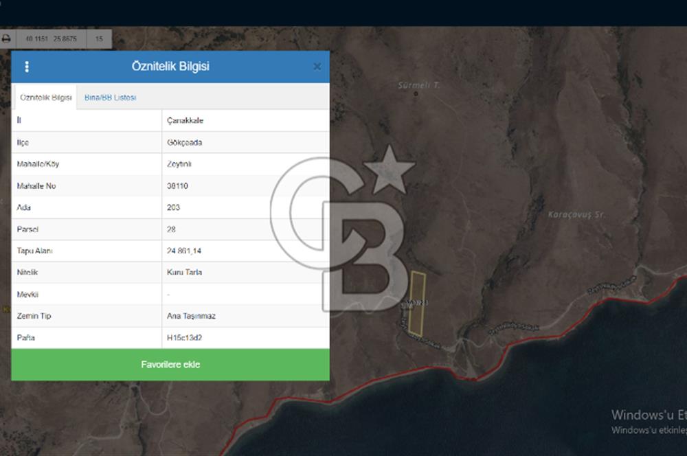 ÇANAKKALE GÖKÇEADA'DA 1/100.000LİK TURİZM İMAR PLANI İÇERİSİNDE SATILIK ARAZİ
