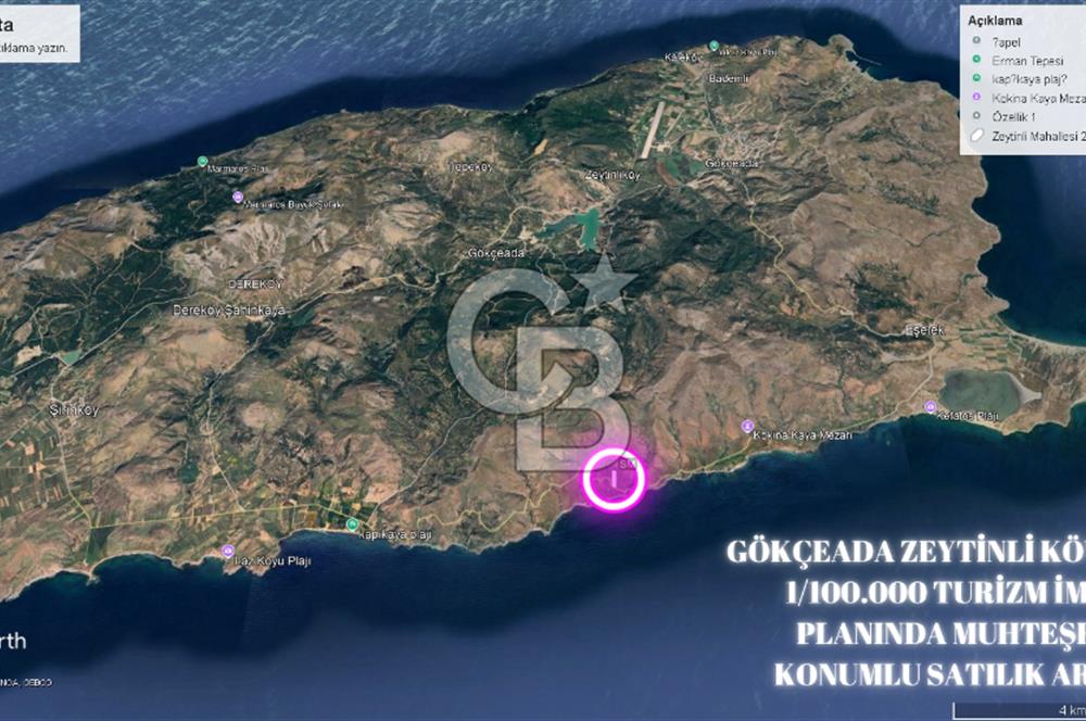 ÇANAKKALE GÖKÇEADA'DA 1/100.000LİK TURİZM İMAR PLANI İÇERİSİNDE SATILIK ARAZİ