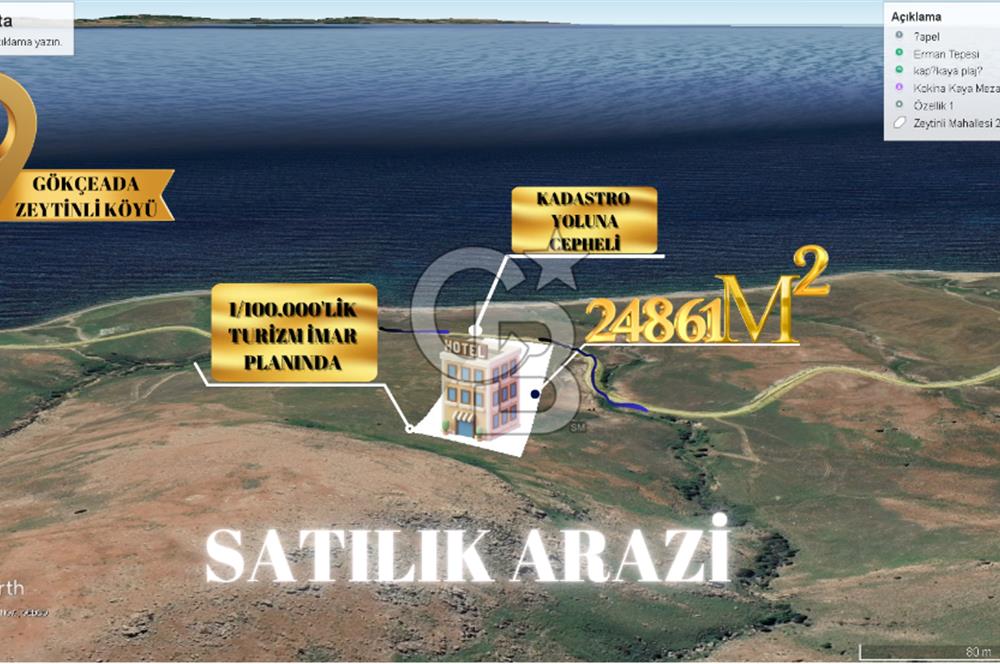 ÇANAKKALE GÖKÇEADA'DA 1/100.000LİK TURİZM İMAR PLANI İÇERİSİNDE SATILIK ARAZİ