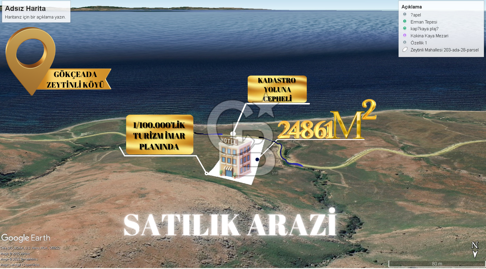 ÇANAKKALE GÖKÇEADA'DA 1/100.000LİK TURİZM İMAR PLANI İÇERİSİNDE SATILIK ARAZİ