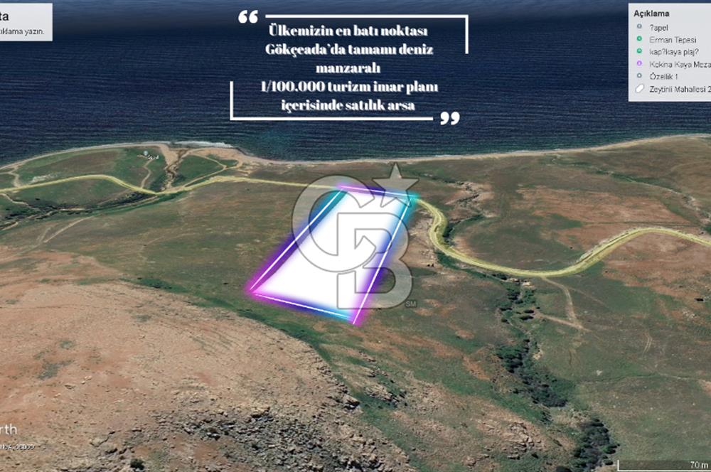 ÇANAKKALE GÖKÇEADA'DA 1/100.000LİK TURİZM İMAR PLANI İÇERİSİNDE SATILIK ARAZİ