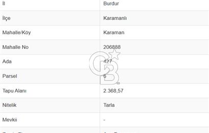 Burdur Karamanlı Karaman Mahallesinde 8.075 M² Satılık Arazi