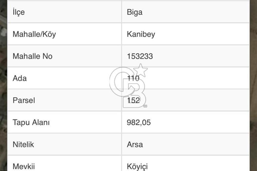 Çanakkale Biga Kanibey’de 982m2 Müstakil Tapulu Satılık Arsa