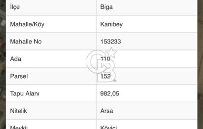 Çanakkale Biga Kanibey’de 982m2 Müstakil Tapulu Satılık Arsa