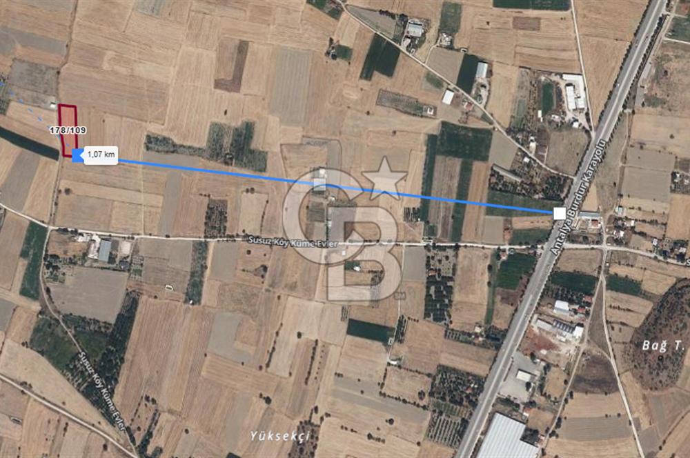 BURDUR BUCAK SUSUZ DA YOLA CEPHE 3.655 M2 SATILIK TARLA