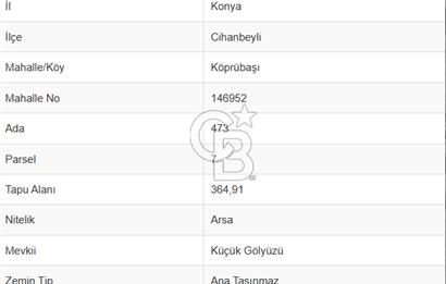 CB CLASS KONYA CİHANBEYLİ KÖPRÜBAŞI MAHALLESİ SATILIK ARSA