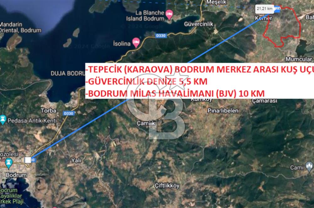 BODRUM TEPECİK KARAOVA KONUT İMARI KULLANILABİLEN DÜZ TARLA
