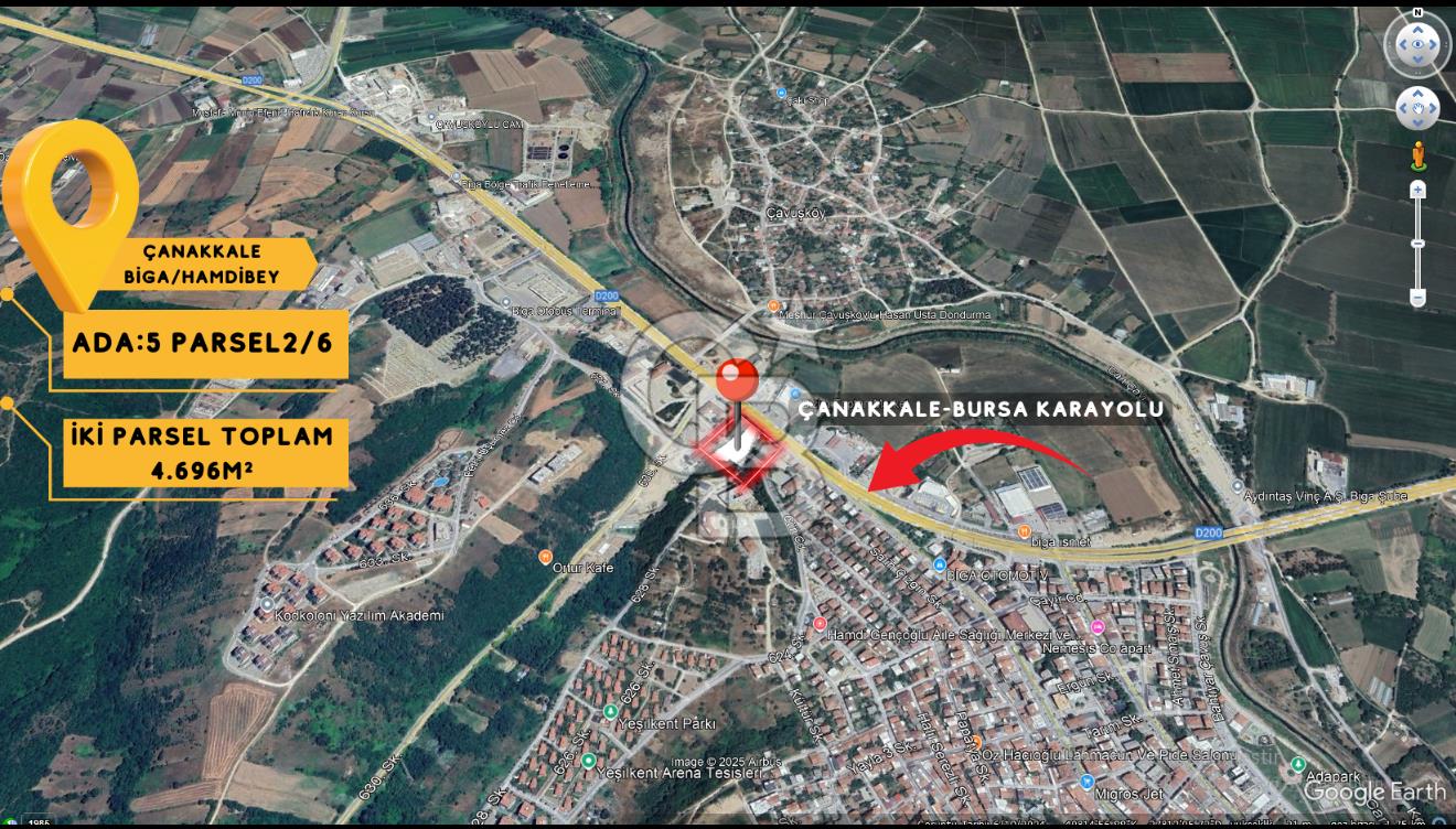Biga Merkez Çanakkale-Bursa Otoyoluna Cephe İmarlı Arsa