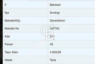 Balıkesir Sındırgı da 4600 m2 Tarla Satılık