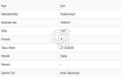 Çal Yukarıseyit de Toplamda 96.580 M² Satılık Sulak Arazi