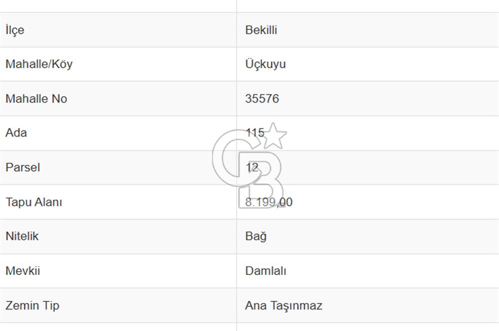 Bekilli Üçkuyu da Satılık 8.199 M² Bağ